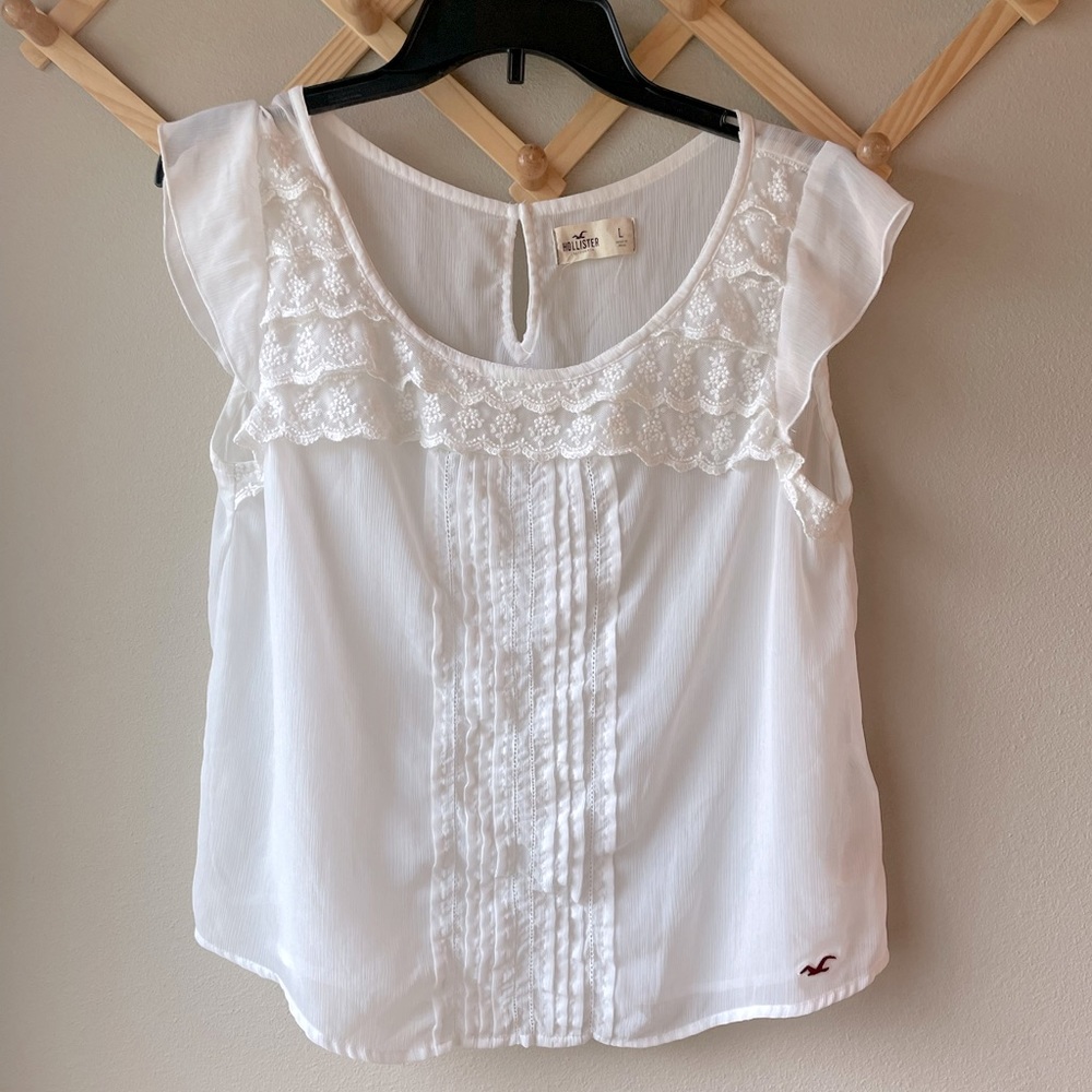 Sheer white Hollister top. Size L